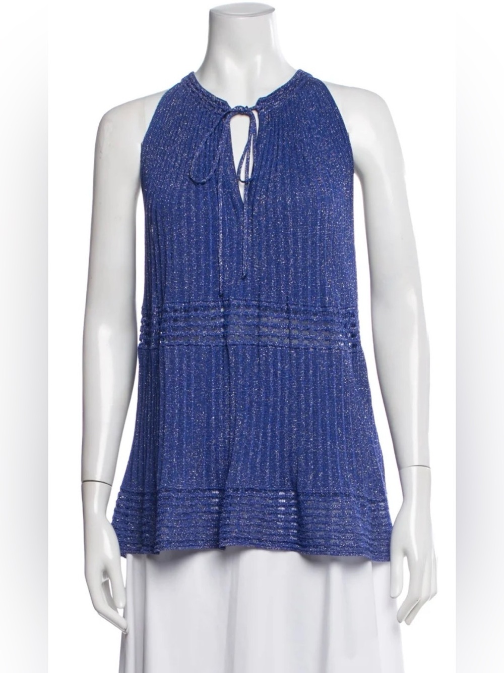 M Missoni Cobalt Blue Lurex Knit Pleated Sleeveless Halter Top NWT Sz IT 40/US 4